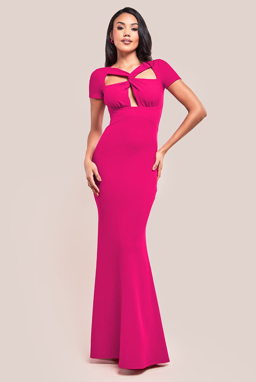 Image of Goddiva Scuba Crepe Twist Cutout Maxi Dress - Hot Pink