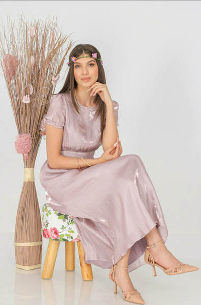 Aimelia Apparel Delicate Lilac Midi Dress With Puff Sleeves