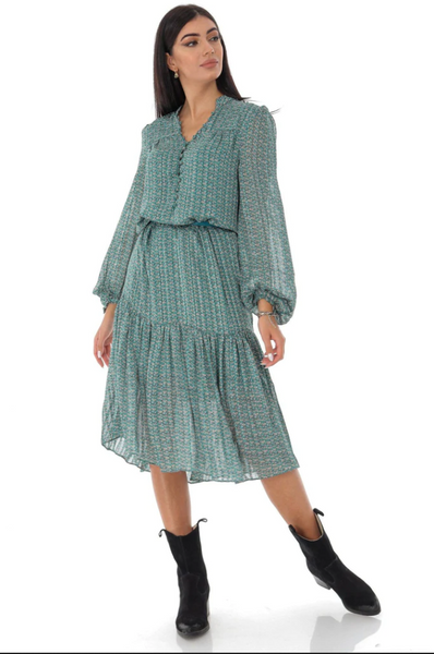 Aimelia Apparel Green Printed Midi In Silky Fabric