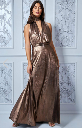 Goddiva Metallic Multiway Maxi Dress - Black Gold