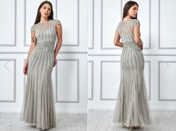 GODDIVA SUNRAY HAND EMBELLISHED MAXI DRESS - GREY