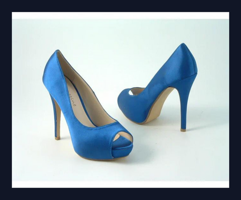 Glitz Shoes Sabatine Satin Platform Heels With Peeptoe Blue