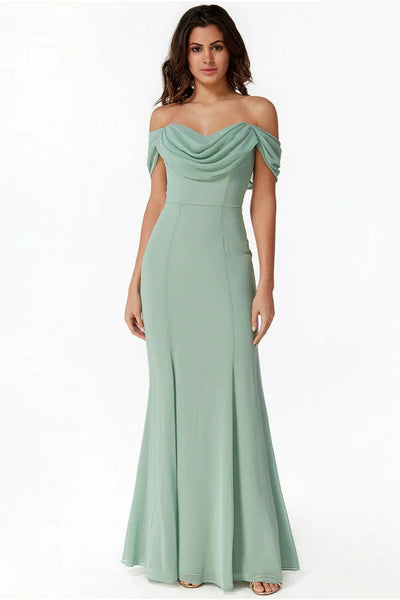 Goddiva Chiffon Cowl Neck Maxi Dress Sage Green 