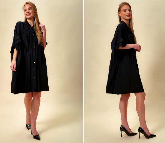 HOXTON GAL MIDI SHIRT DRESS WITH 3/4 SLEEVES IN BLACK 