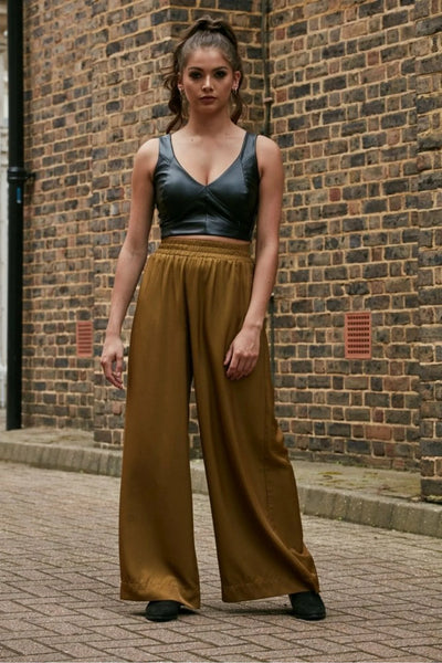 Double Second Olive Lux Wide Leg Trousers
