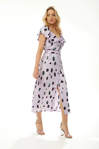 Liquorish Belted Midi Dress Off The Shoulder Sleeves In Lilac