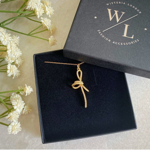 Wisteria London Mirabelle Gold Cz Bow Necklace