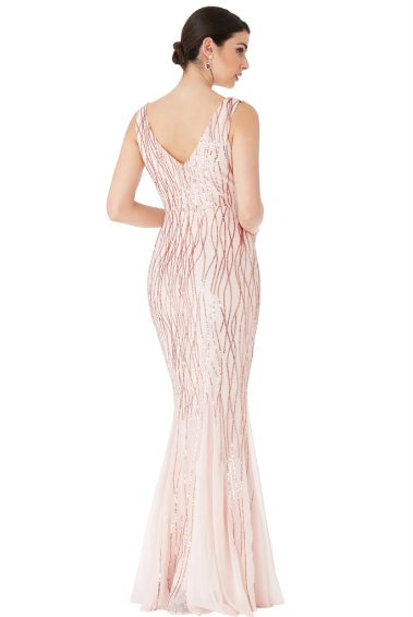 SEQUINED MERMAID HEM MAXI DRESS - ROSE