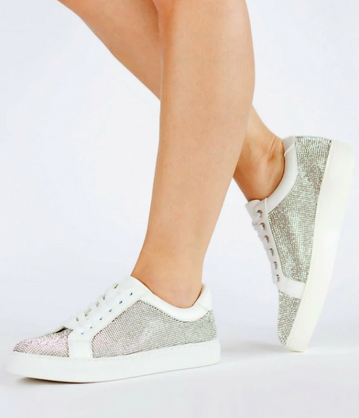 Paradox London Zora - White Crystal Encrusted Trainers