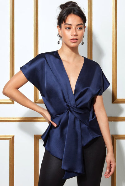  GODDIVA SATIN KNOT FRONT TOP - NAVY