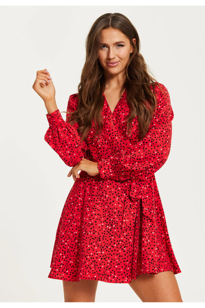 Liquorish Heart Print Mini Wrap Dress