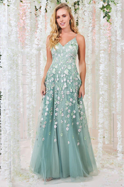 Goddiva Sleeveless Floral Mesh Maxi Dress - Sagegreen