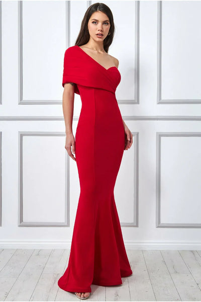 Goddiva one shoulder fan maxi dress - red