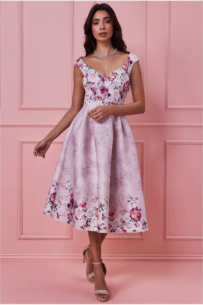 Goddiva sweetheart floral midi dress – blush