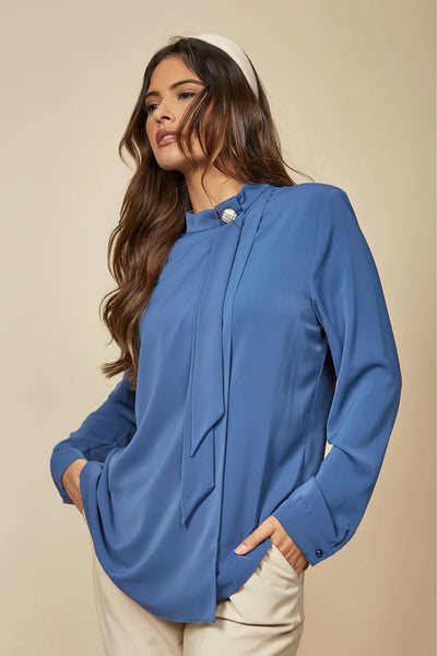 Hoxton Gal Oversize High Neck Top With Brooch Details