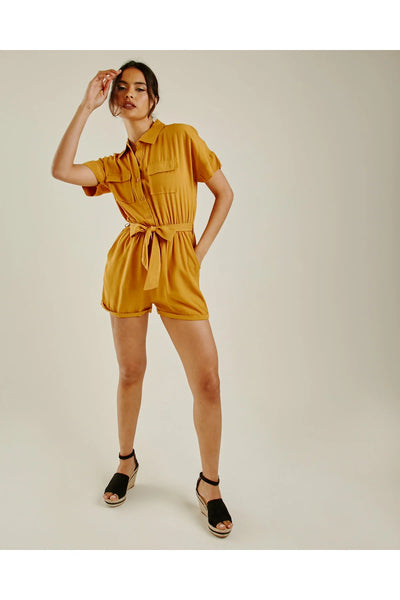 Dusty Pink Safari Style Buttoned Playsuit | Mustard