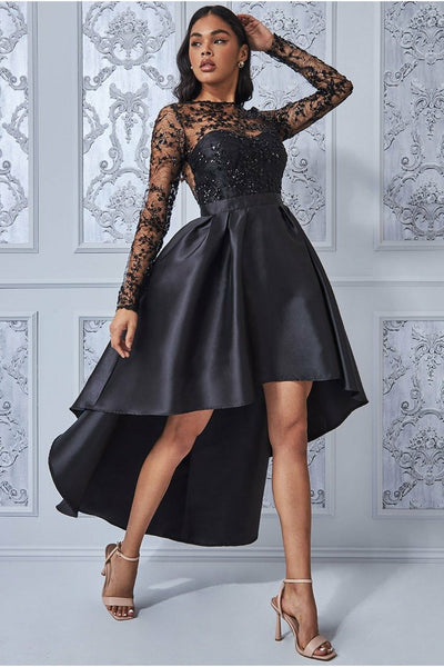Black Sequin High Low Dress
