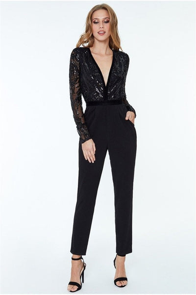 Black Jumpsuit Embroidered Top