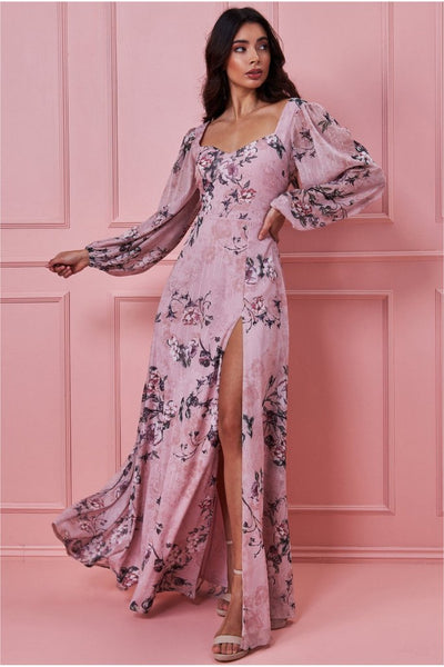 Blush Floral Print Maxi Dress