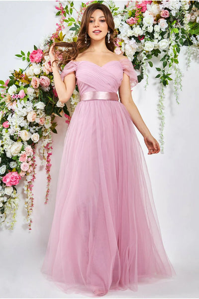 Goddiva off the shoulder princess maxi dress - blush