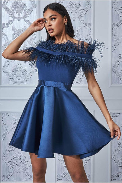 Blue Feather Mini Dress