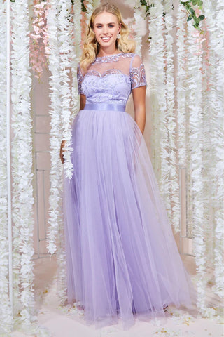 Goddiva Embroidered Mesh Maxi Dress - Lilac