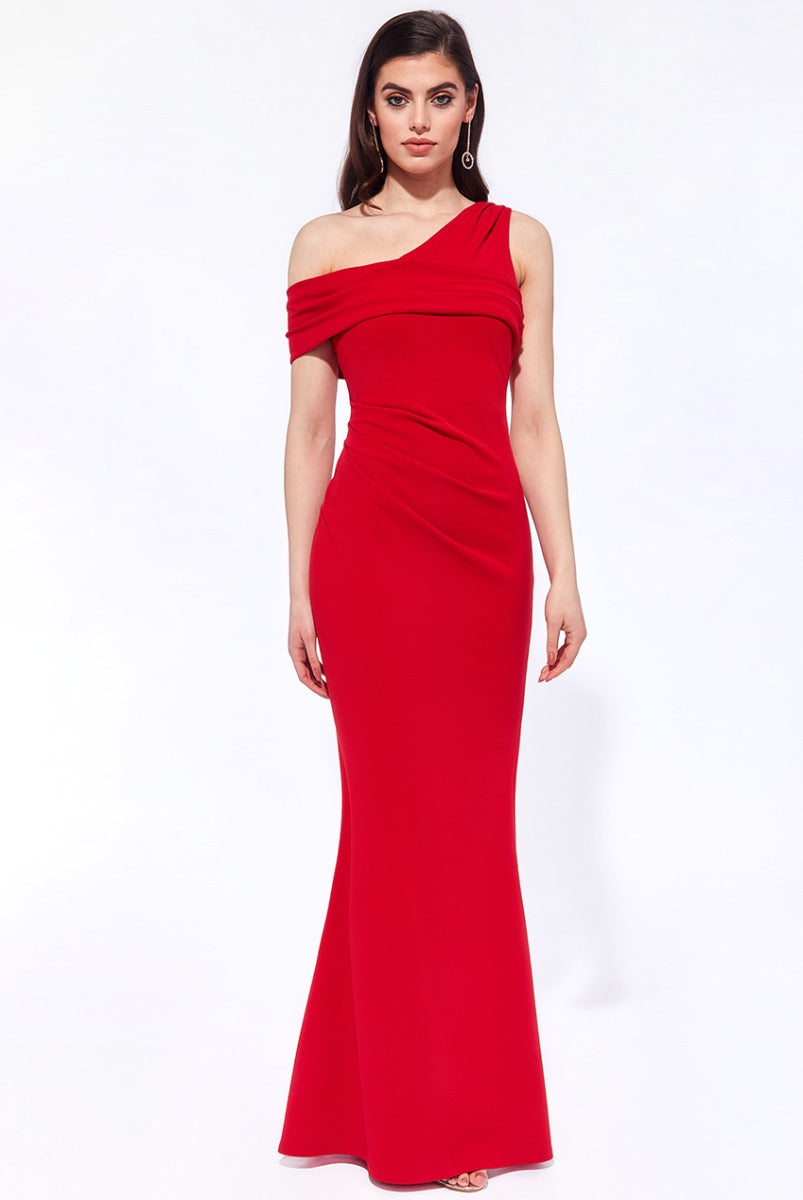 GODDIVA ONE SHOULDER MAXI DRESS - RED