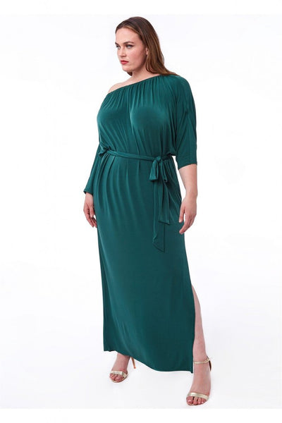 Plus Size Green Slit Maxi Dress