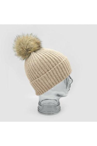 Beige Pompom hat