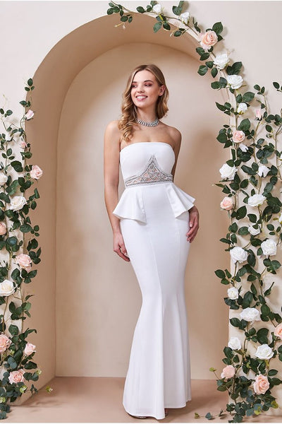 EMBELLISHED PEPLUM MAXI WEDDING DRESS - WHITE