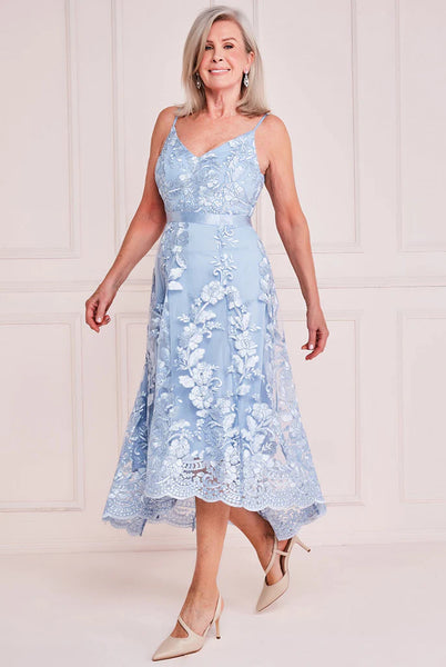 Goddiva High Low Sleeveless Lace Midi - Light Blue