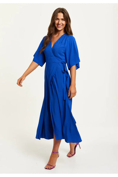Liquorish Royal Blue Maxi Wrap Dress With Kimono Sleeves