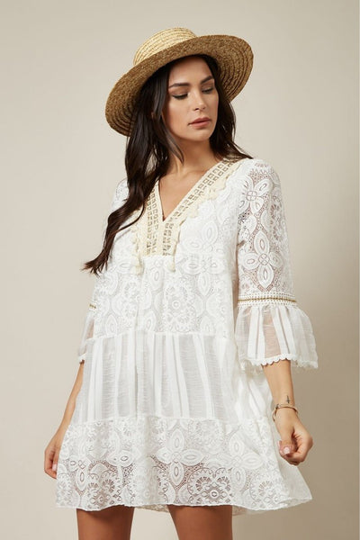 White Embroidery Mini Dress
