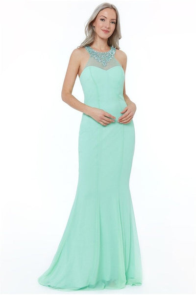 Mint High Neck Bridesmaids Dress