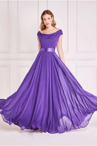 Goddiva Cowl Neck Chiffon Maxi Dress - Purple
