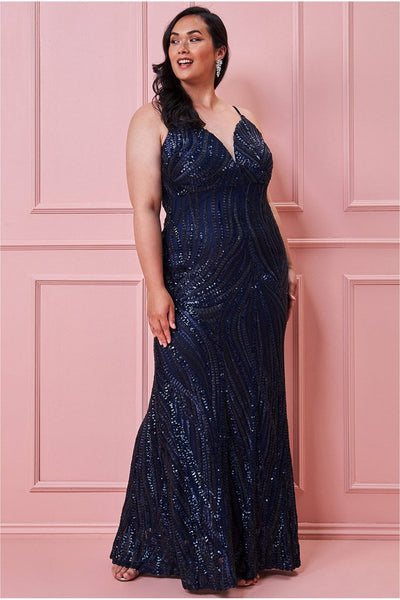 Plus Size Navy Sequin Maxi Dress