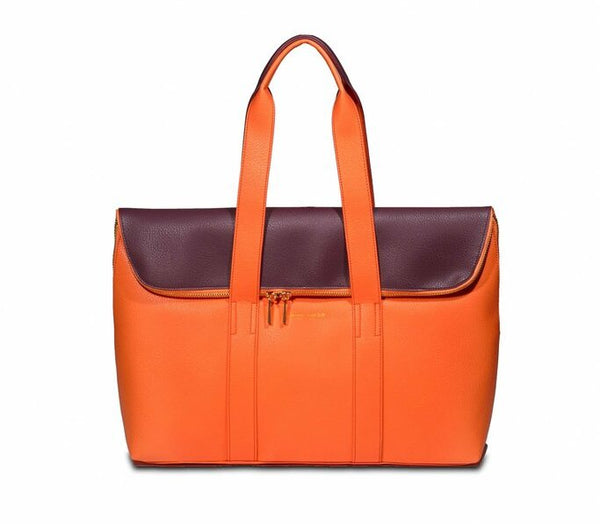 Orange Leather Tote Bag