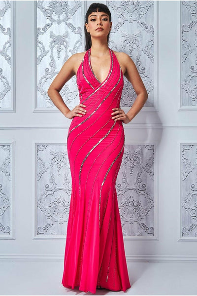 Halter Neck Magenta Maxi Dress