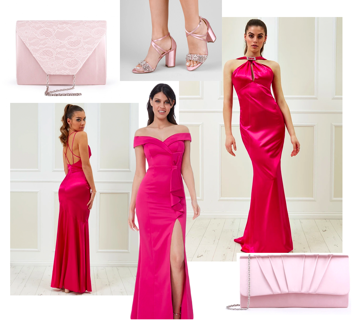 Pink satin bridesmaid dresses