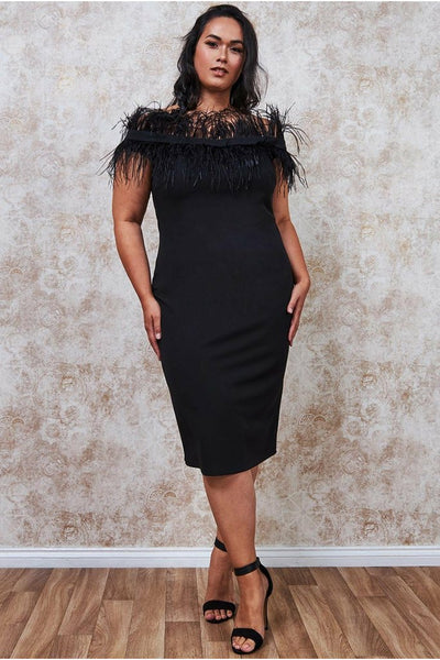 Black Feather Bodycon Dress