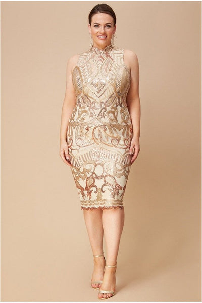 Plus Size Gold Sequin Midi Dress