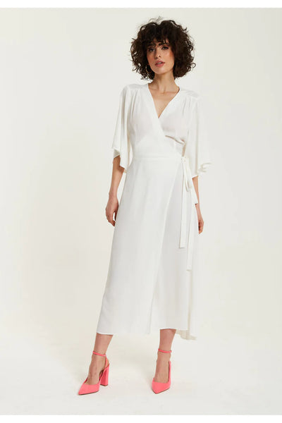 Liquorish Midi Wrap Dress In White