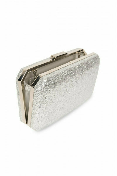 Paradox London Dulcie Glitter Box Clutch Bag-silver