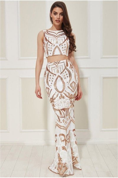 White Gold 2 piece Dress Set