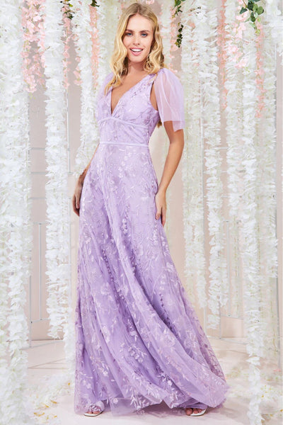 Goddiva embroidered lace maxi flutter sleeves – lilac