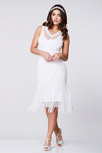 White Fringe Flapper Dress 