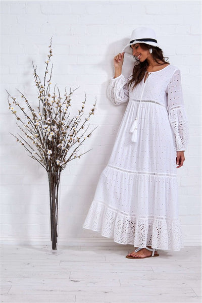 White Broderie Anglaise Maxi Dress