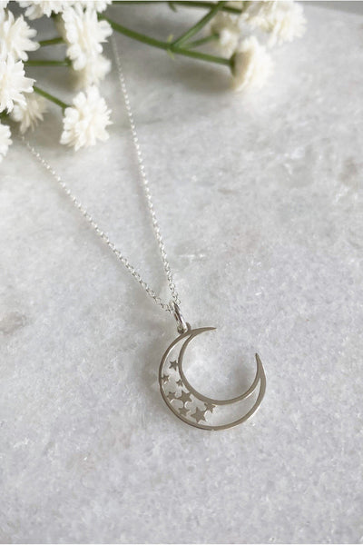 Wisteria London Crescent Sterling Silver Moon Necklace 