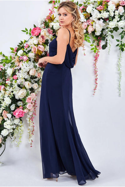 Goddiva Cowl Back Spaghetti Strap Maxi Dress - Navy