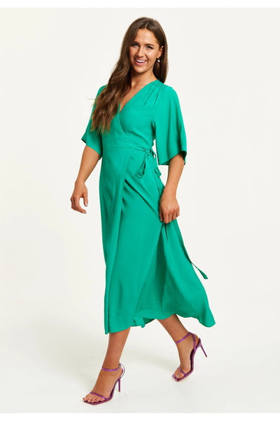 Liquorish Green Maxi Wrap Dress With Kimono Sleeves